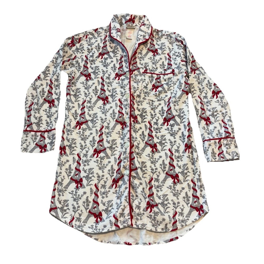 BED HEAD Pajamas Women's 100% Cotton Shirt Dress Button Up Long Sleeve Small